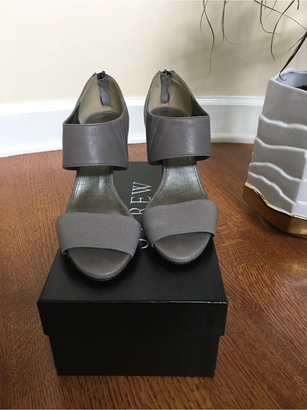 JCrew “Demetra” 2 strap cone heel pumps, grey, 5.5